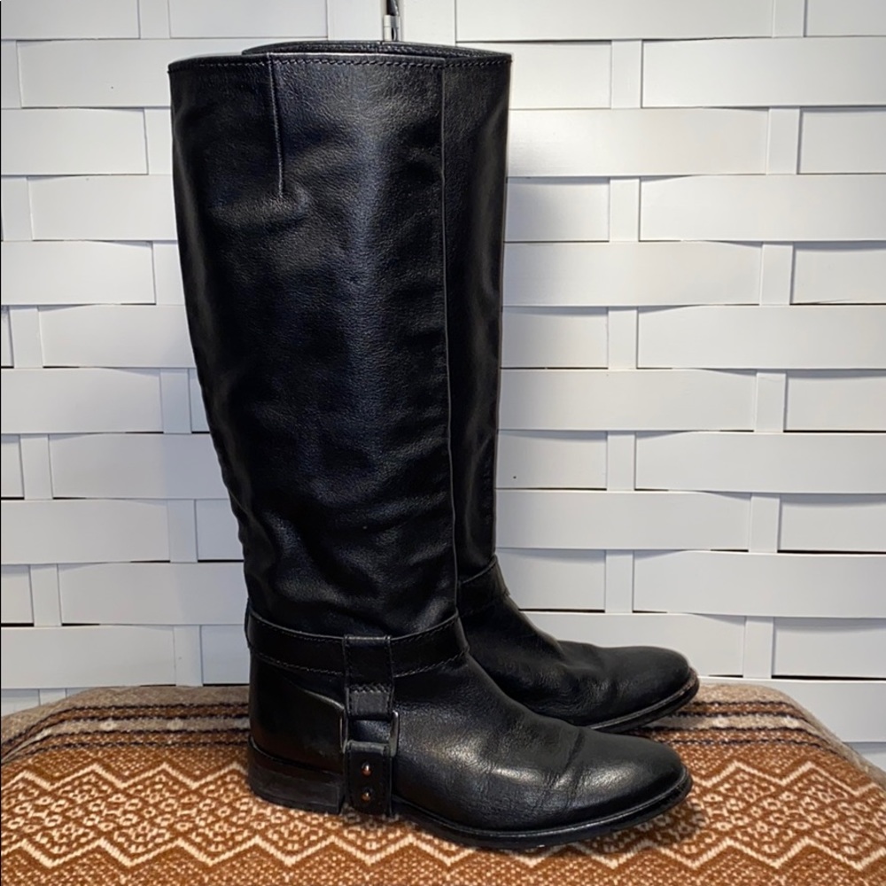 Zara black harness boots tall riding moto